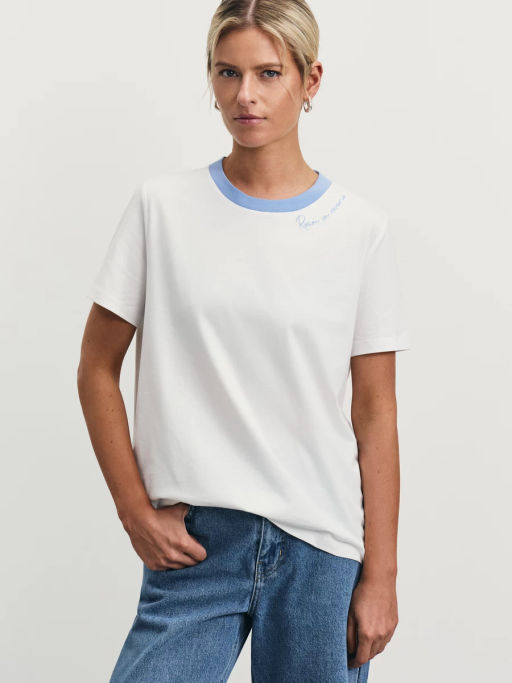 Футболка с принтом и контрастной горловиной / Zarina  фото 2