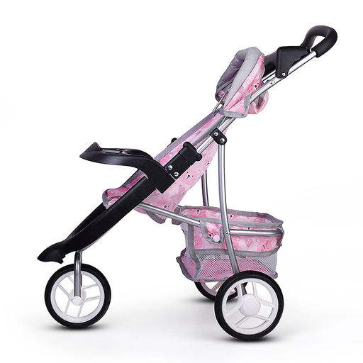 Коляская кукольная металлическая, 3-х колесная, с корзиной, козырьком и столиком