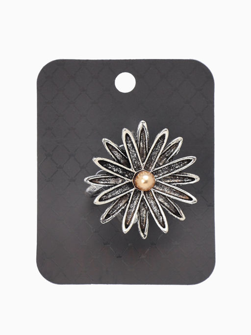 Кольцо для платка «Цветок Астра», белое в чернёном серебре