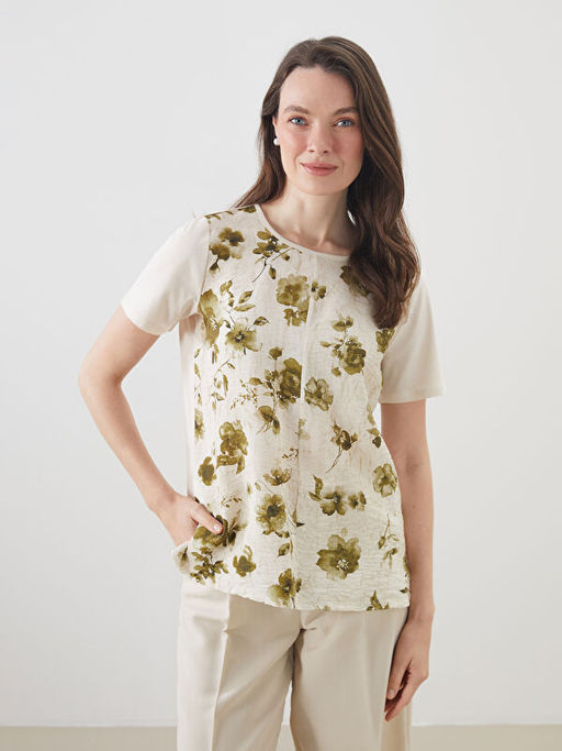 Bisiklet Yaka ?i?ekli Bluz