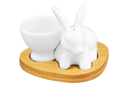 Подставка п/яйцо 9,5*8*8 см "Белый кролик" + солонка на дерев. подставке