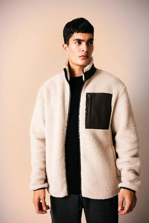 Плюшевое пальто унисекс с воротником-стойкой на молнии - Defacto фото 5