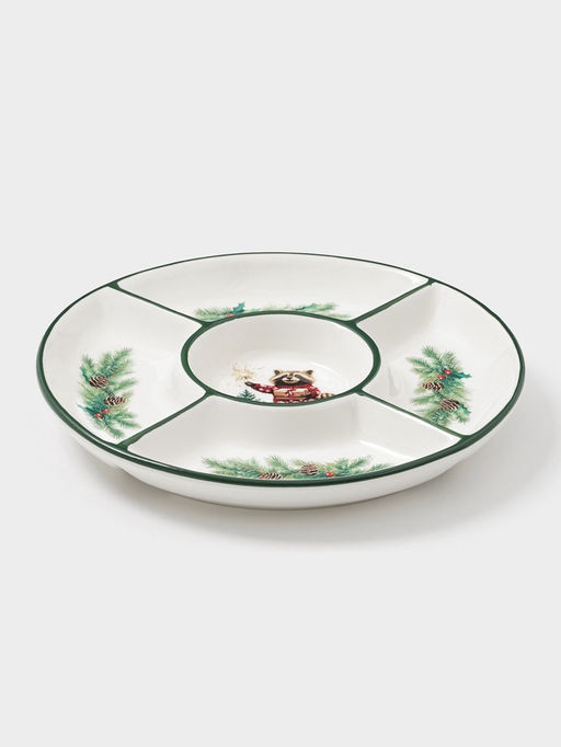 Менажница новогодняя Доляна «Сказки зимнего леса», 5 секций, d=25.5×3.1 см, доломит, белая