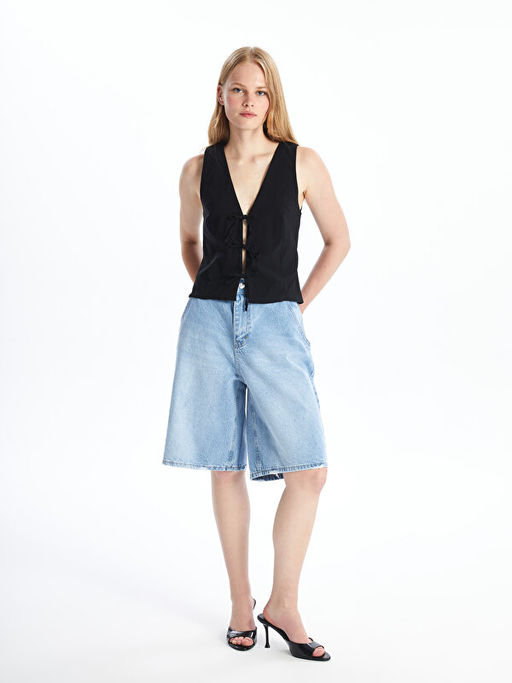 V Yaka D?z Poplin Kad?n Yelek