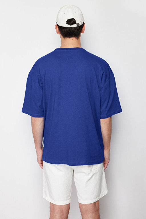 Mavi Oversize/Geni_ Kesim %100 Pamuklu K_sa Kollu Basic T-Shirt TMNSS22TS0318 - Trendyolmilla фото 2