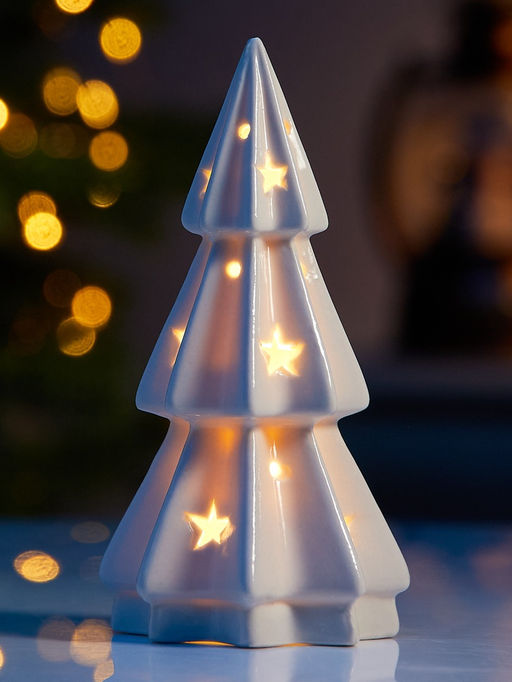 Светодиодная фигура «Ёлочка со звёздами», 13×6.5×6.5 см, 1 LED, керамика, от батареек LR44×3 шт, тёплый белый свет