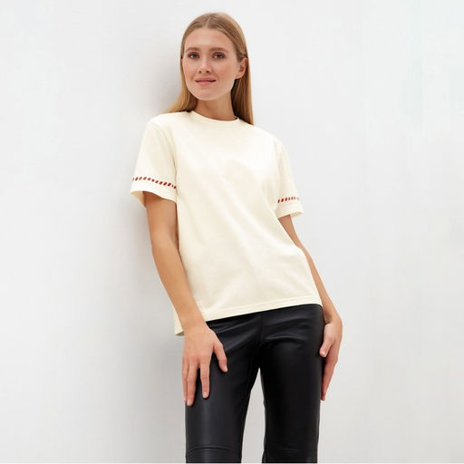 Футболка женская с красным кантом Basic line, молочная, размер 42
