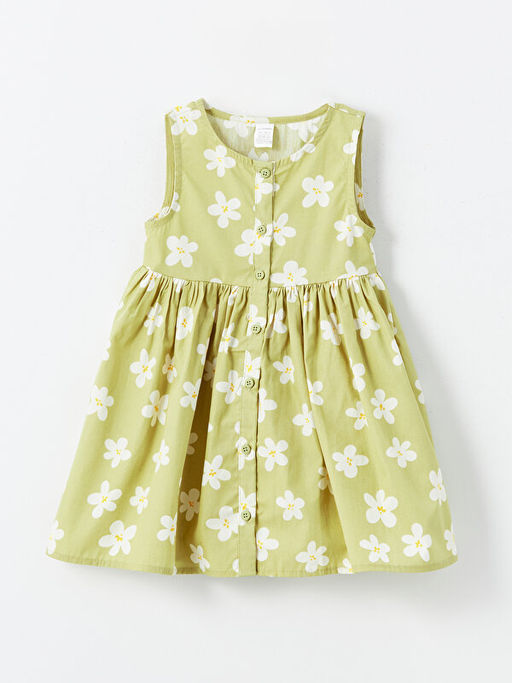 Bisiklet Yaka ?i?ekli Poplin K?z Bebek Elbise