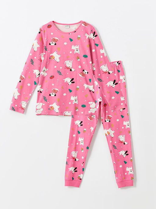 Bisiklet Yaka Y?lba?? Temal? K?z ?ocuk Pijama Tak?m?