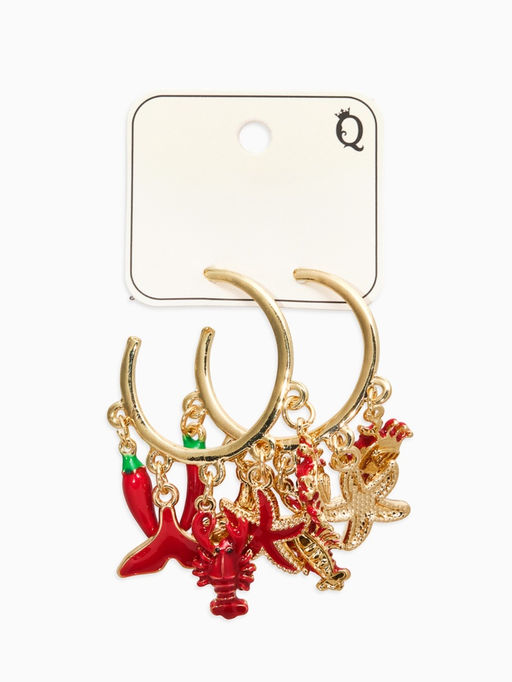 Серьги «Морской мир», микс подвесок, красные в золоте