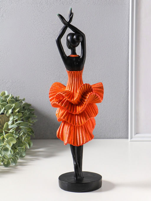 Фигура полистоун «Девушка в ярко-оранжевом платье - фламенко», чёрный, 12×10.3×39 см