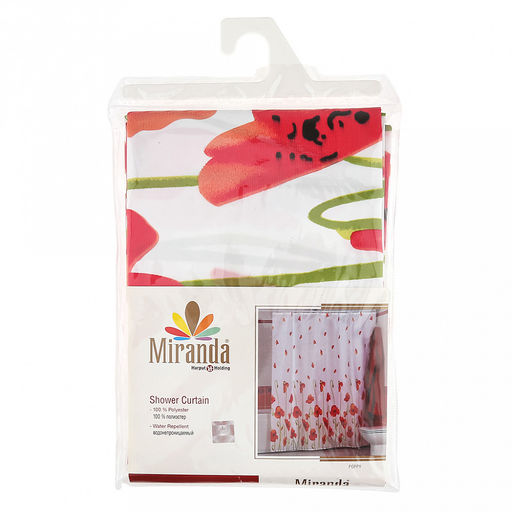 "Miranda" Штора для ванной тканевая 180х200см "Мак", без колец, 100% п/э (Турция)