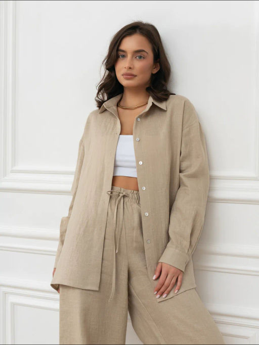 Рубашка женская Лён Белый - Modamica фото 15