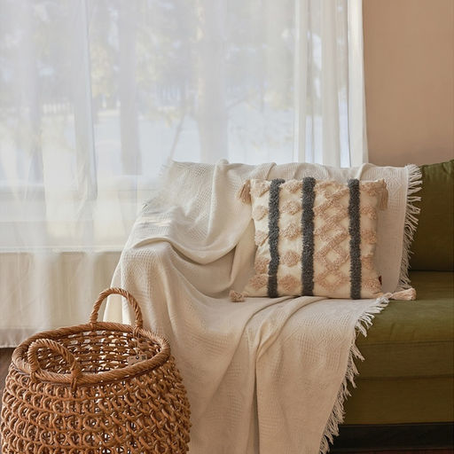 Наволочка декоративная с кисточками SL Home, 45×45 см, серая, бежевая