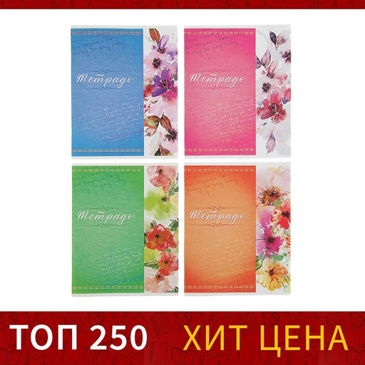 Тетрадь 48 листов в клетку Calligrata Орнамент, обложка мелованная бумага, блок №2, белизна 75% (серые листы), МИКС