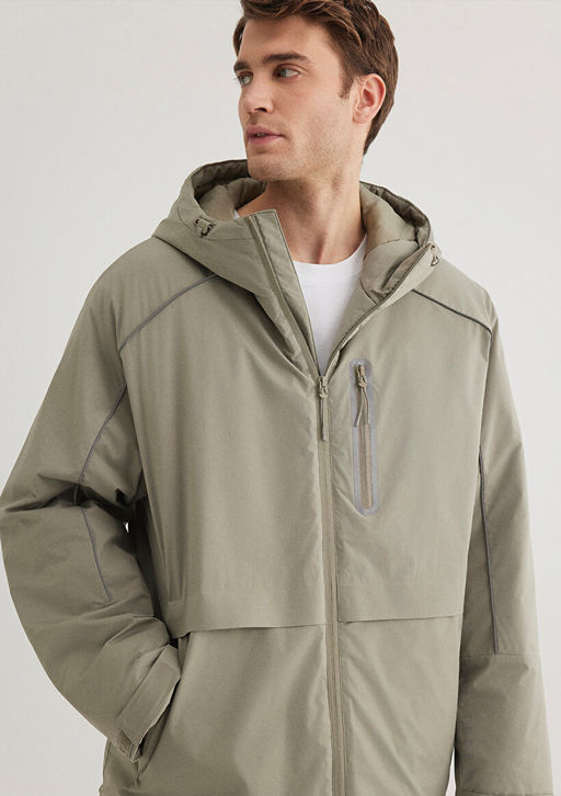 Kapusonlu Haki Ceket - Mavi фото 4