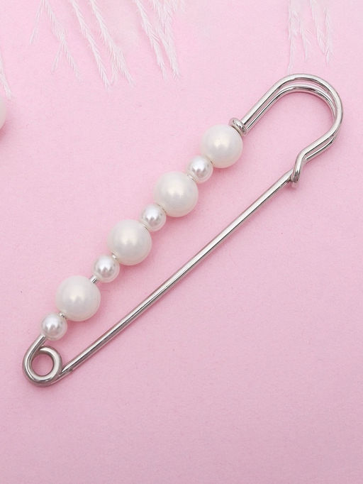 Булавка Жемчужная дорожка, 8 см (+ - 0.5 см), белая в серебре