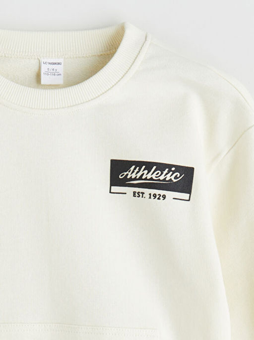 Bisiklet Yaka Bask?l? Erkek ?ocuk Sweatshirt