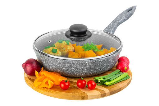 Сковорода глубокая 24 см ГАРМОНИЯ ВКУСА Серый мрамор С КРЫШКОЙ ф24, н/р, 43,5*25*11,5 см - Elan gallery фото 3