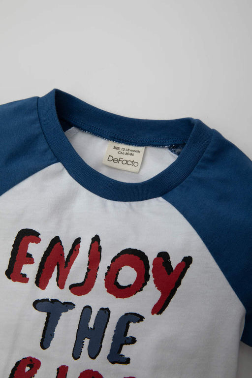 Футболка из двух предметов с короткими рукавами и принтом скейтборда для маленьких мальчиков - Defacto фото 4