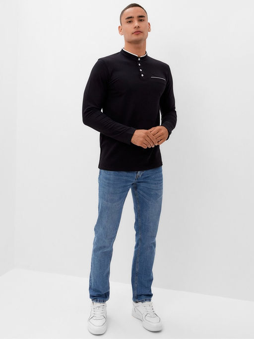 Лонгслив поло мужской MINAKU: Basic line MAN, размер 42, чёрный