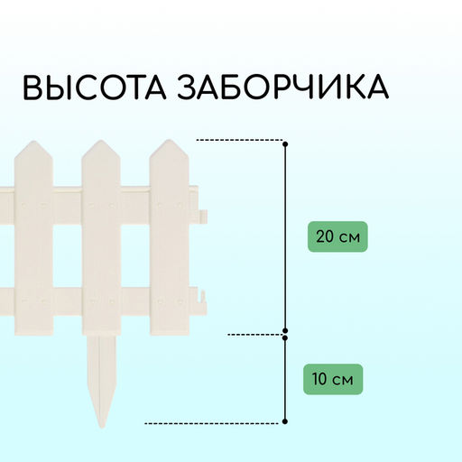 Ограждение декоративное, 30×196 см, 4 секции, пластик, белое, «Палисадник»