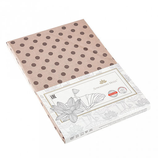 Скатерть 120х145см "Горошек" беж, длина стола до 105см, на 4 персоны, рогожка 186г/м2, хлопок 100%, упаковка классическая 28х41см, "Домашняя мода" (Россия)