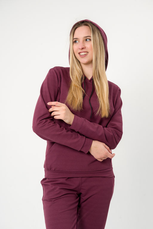 Костюм женский из худи и брюк из футера Кроссфит-2 брусника