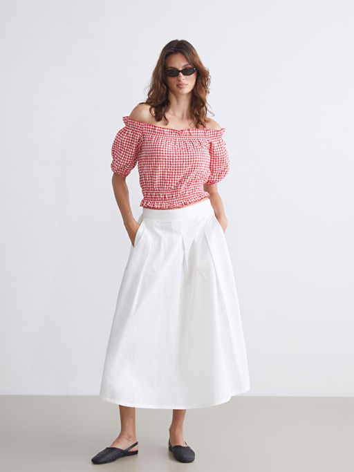 Kay?k Yaka Ekose F?rf?rl? Bluz