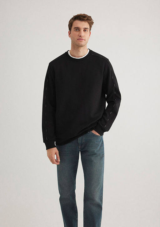 Bisiklet Yaka Siyah Sweatshirt