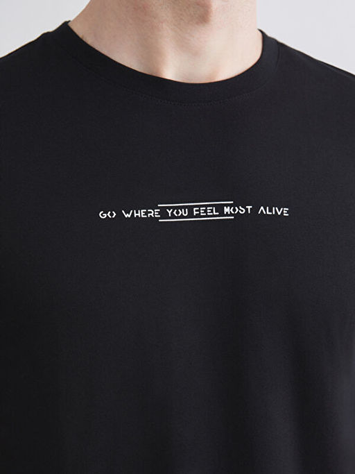 Bisiklet Yaka Bask?l? Penye Erkek Ti??rt