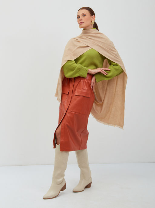 в составе шерсть Большой, мягкий, теплый двусторонний однотонный меланжевый палантин - Tantino фото 3