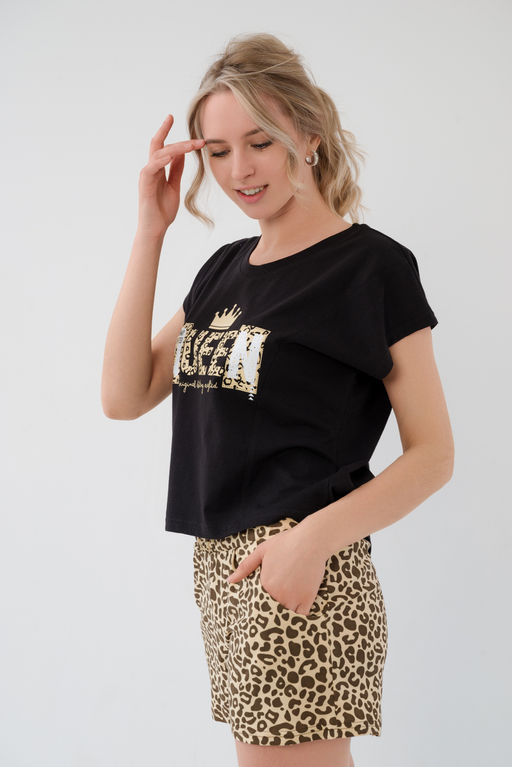 Пижама женская из футболки и шорт из кулирки Сафари песочный - Амадэль фото 4