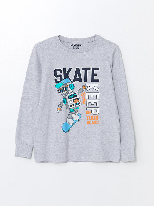 Bisiklet Yaka Bask?l? Uzun Kollu Erkek ?ocuk Pijama Tak?m?