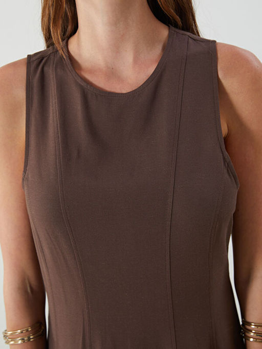 Bisiklet Yaka A Kesim Keten Kar???ml? Elbise