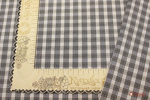 Пестрядь Мелкая клетка цв.серый/бежево-желтый, ш.1.5м, хлопок-100%, 130гр/м.кв - Купава фото 3