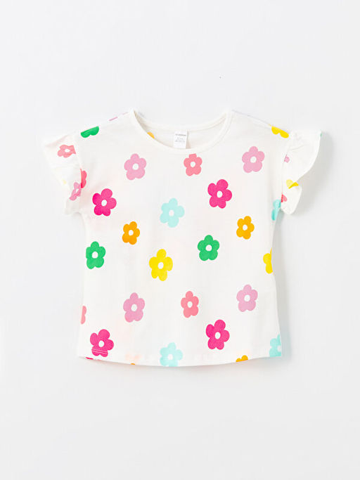 Bisiklet Yaka ?i?ek Desenli K?z Bebek Ti??rt