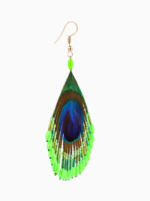 Серьги «Павлин», 5×8 см, зелёные