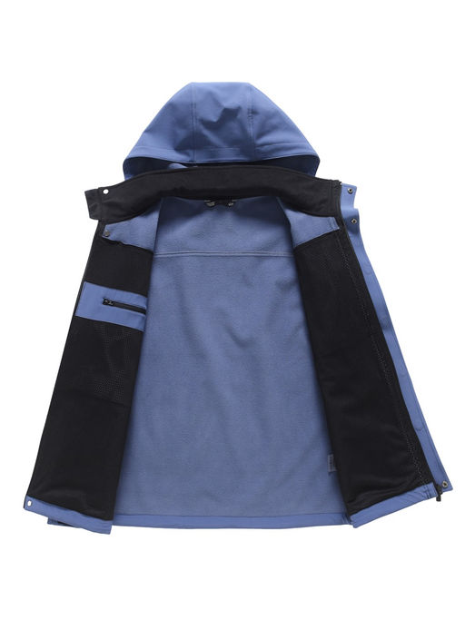 Ветровка мужская софтшелл виндстоппер с капюшоном спортивная синего цвета 9617_1S