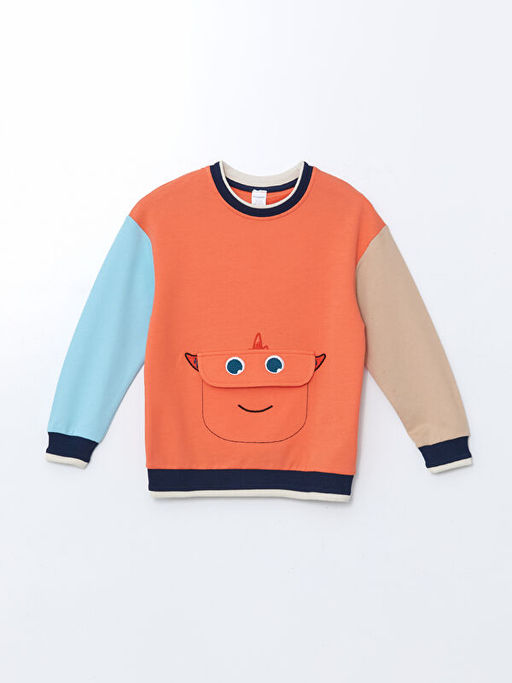 Bisiklet Yaka Bask?l? Erkek ?ocuk Sweatshirt