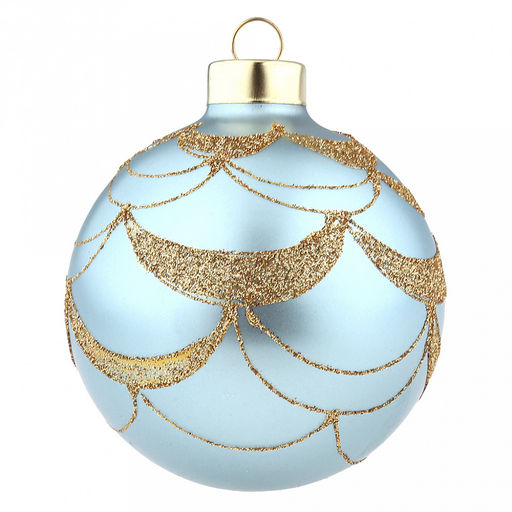 Елочная игрушка шар стеклянная д8см, голубой металлик, ручная художественная роспись, подарочная упаковка (Россия) - Домашняя мода фото 3