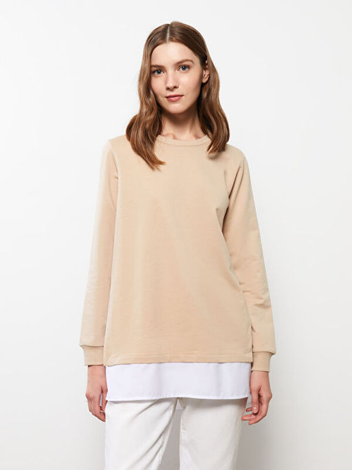 Bisiklet Yaka D?z Uzun Kollu Kad?n Sweatshirt Tunik