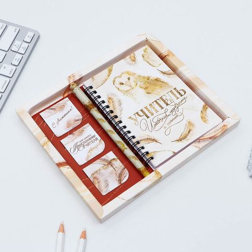 Подарочный набор, блокнот А6, 60 л., магнитные закладки, ручка «Учитель»