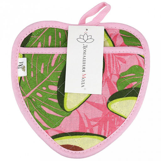Прихватка с запахом 20х20см "Авокадо, вид 7/1", форма "Клубника", рогожка 171г/м2, хлопок 100%, наполнитель - ватин 280г/м2, на пластмассовом подвесе, "Домашняя мода" (Россия)