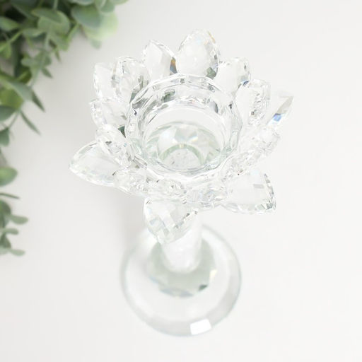 Стеклянный подсвечник на 1 свечу «Лотос на ножке с кристаллами», d=4 см 12×8×21 см