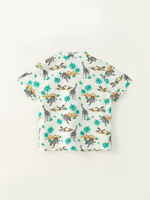 Hakim Yaka Desenli K?sa Kollu Poplin Erkek ?ocuk G?mlek