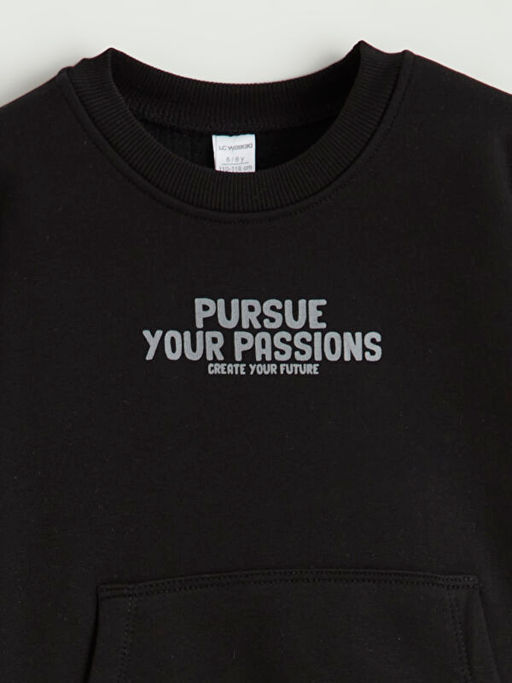 Bask?l? Erkek ?ocuk Kal?n Sweatshirt