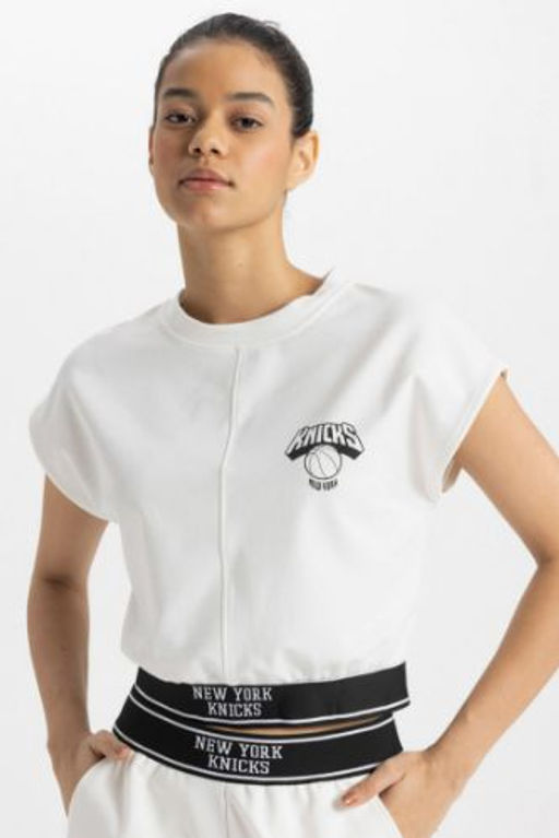 DeFactoFit NBA New York Knicks Crop Bisiklet Yaka K?sa Kollu Tisort