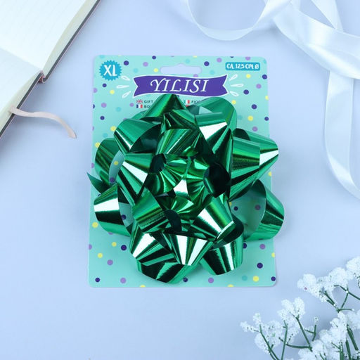 Подарочный Бант - звезда № 14, зеленый, металлик, для упаковки подарков