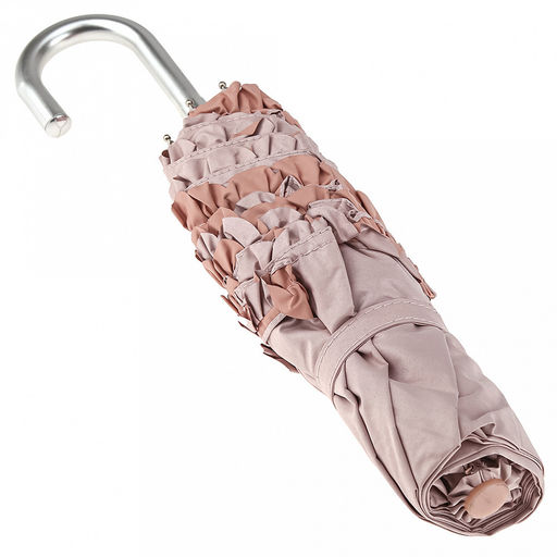 Зонт механический Романтика ткань эпонж (полиэстер) с рюшами + черное УФ-покрытие, 8 лучей, д/купола 86см h58см, 3 сложения, 28см в сложенном виде, алюминиевая ручка, цвет розовый, 227гр (Китай) - Домашняя мода фото 7